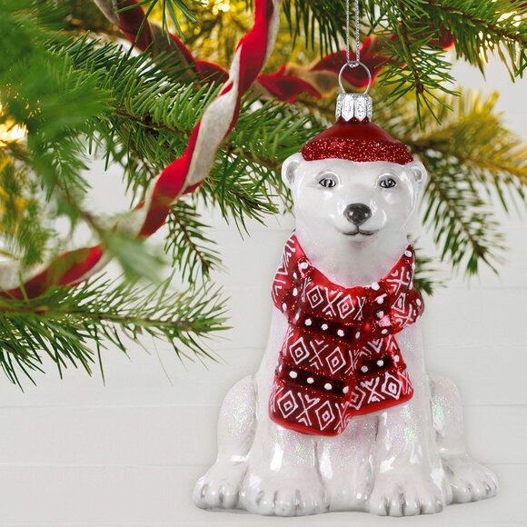 New! Dapper Bear Glass Hallmark Keepsake Christmas Ornament 2020 Polar Bear - Picture 5 of 5